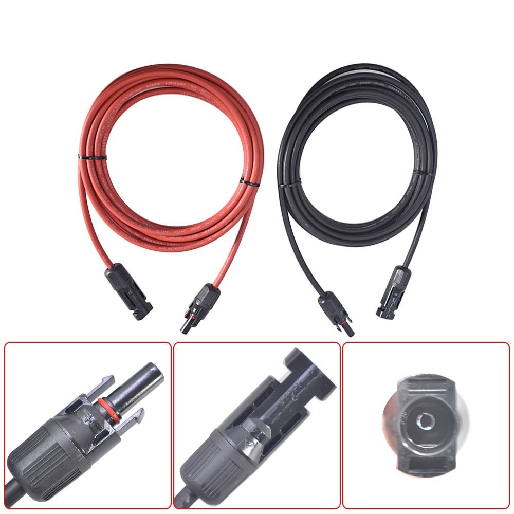 1 Pair 12AWG 15ft Black+Red Solar Panel Extension Cable Wire Connector