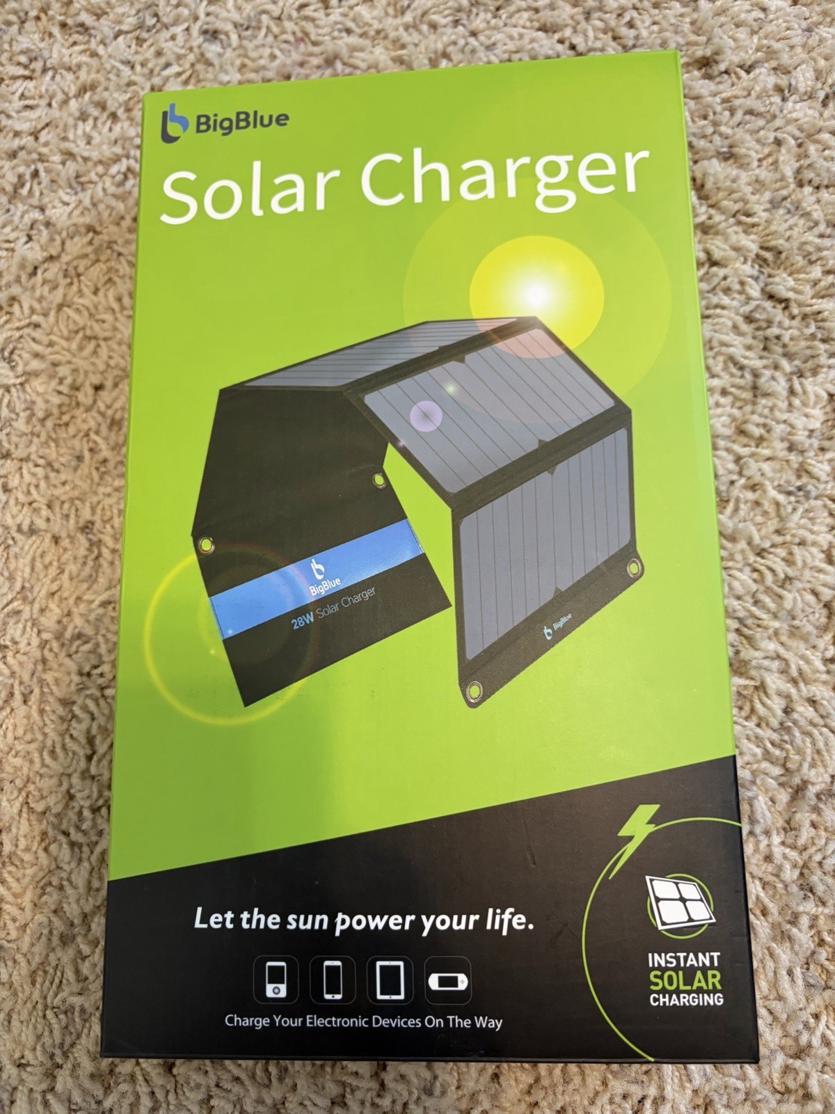 New In Box BigBlue Solar Charger 28W 3 USB ports
