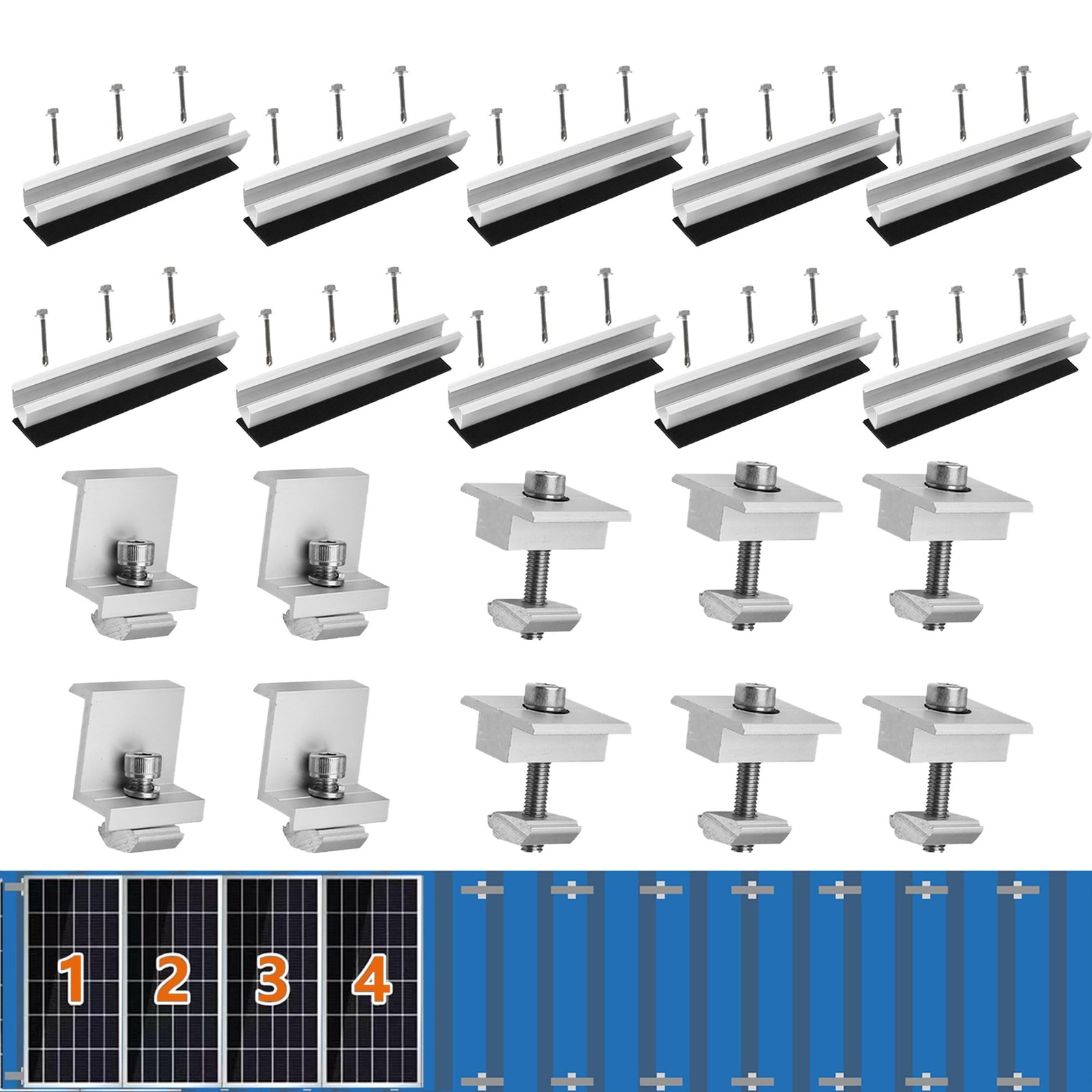 Solar Panel Bracket Kit – 10 Pcs Aluminium Mounting Rail 200mm, Z-Bracket Set…