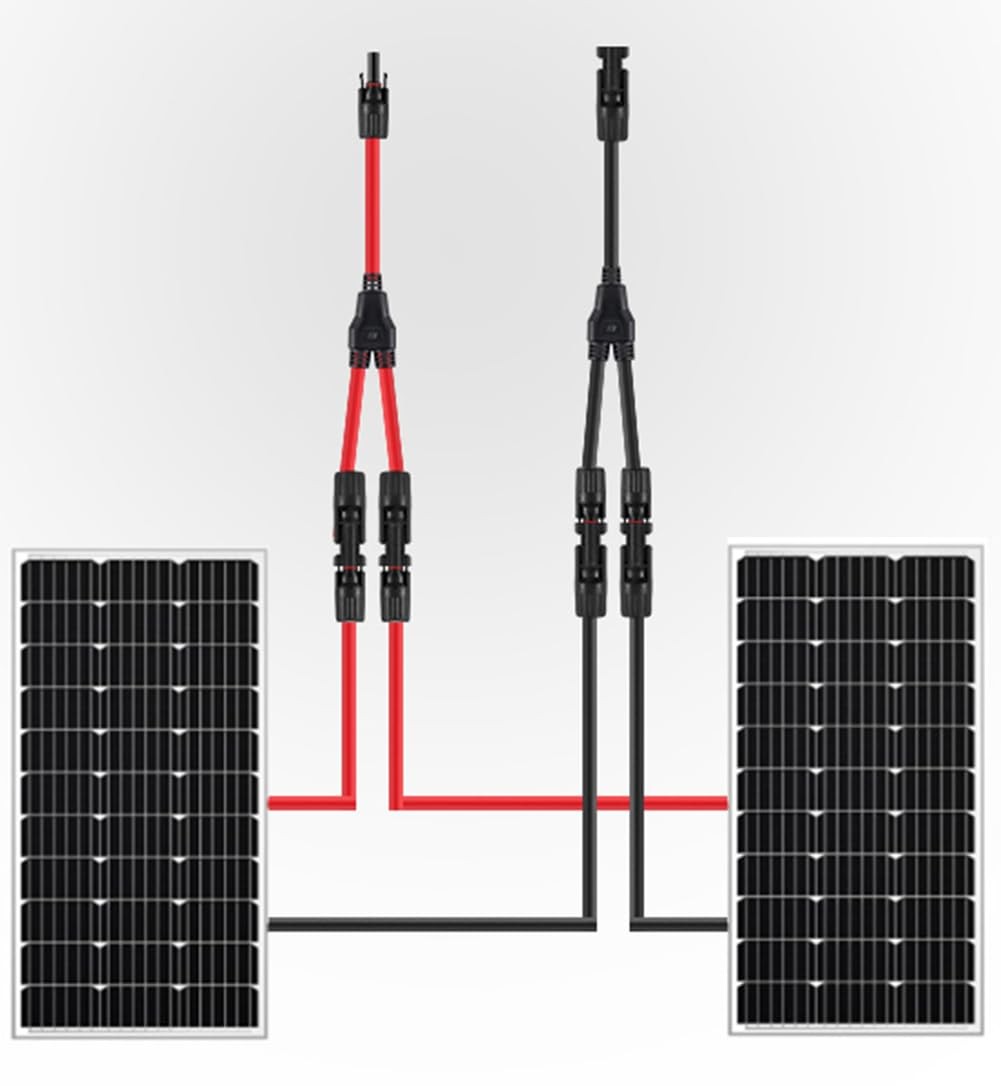 Solar Connectors Y Branch Parallel Adapter 10AWG Cable for Solar Panel Red & …