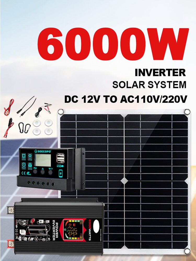 6000W Solar Panel Set Solar Power Inverter Generator 100A Home 110V Grid SysteME