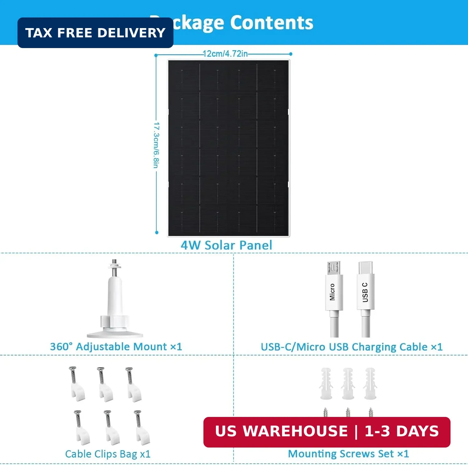 Zivif USB Solar Panel for Security Camera, 4W Solar Charger for Rechargeable Bat