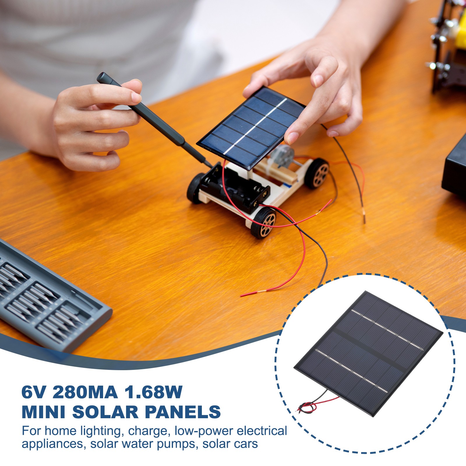 5 Pcs 6V 1.68W 280mA Mini Solar Panels with 2 Cable 110mm x 92mm