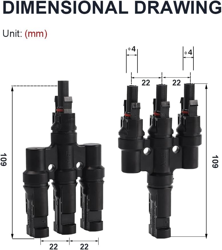 Pair Solar Panel T Branch Connectors Cable Splitter Coupler Combiner M/FFF F/MMM