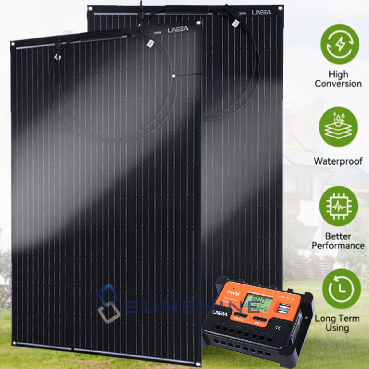 400W Flexible Solar Panel Mono Kit Portable Home RV Battery Charge no drilling