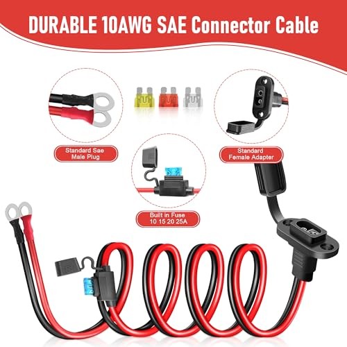 SAE to O Ring Connector 2FT 10AWG, SAE Battery SAE Adapter to O Ring – 2FT