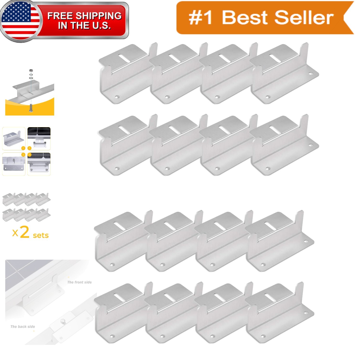 Lightweight Anodized Solar Panel Z Brackets – 16 Units for Off-Grid Applications