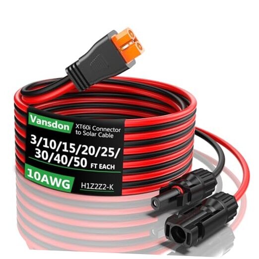 Solar to XT60i Extension Cable 10AWG 25FT XT60i Female to Male 10AWG-25FT