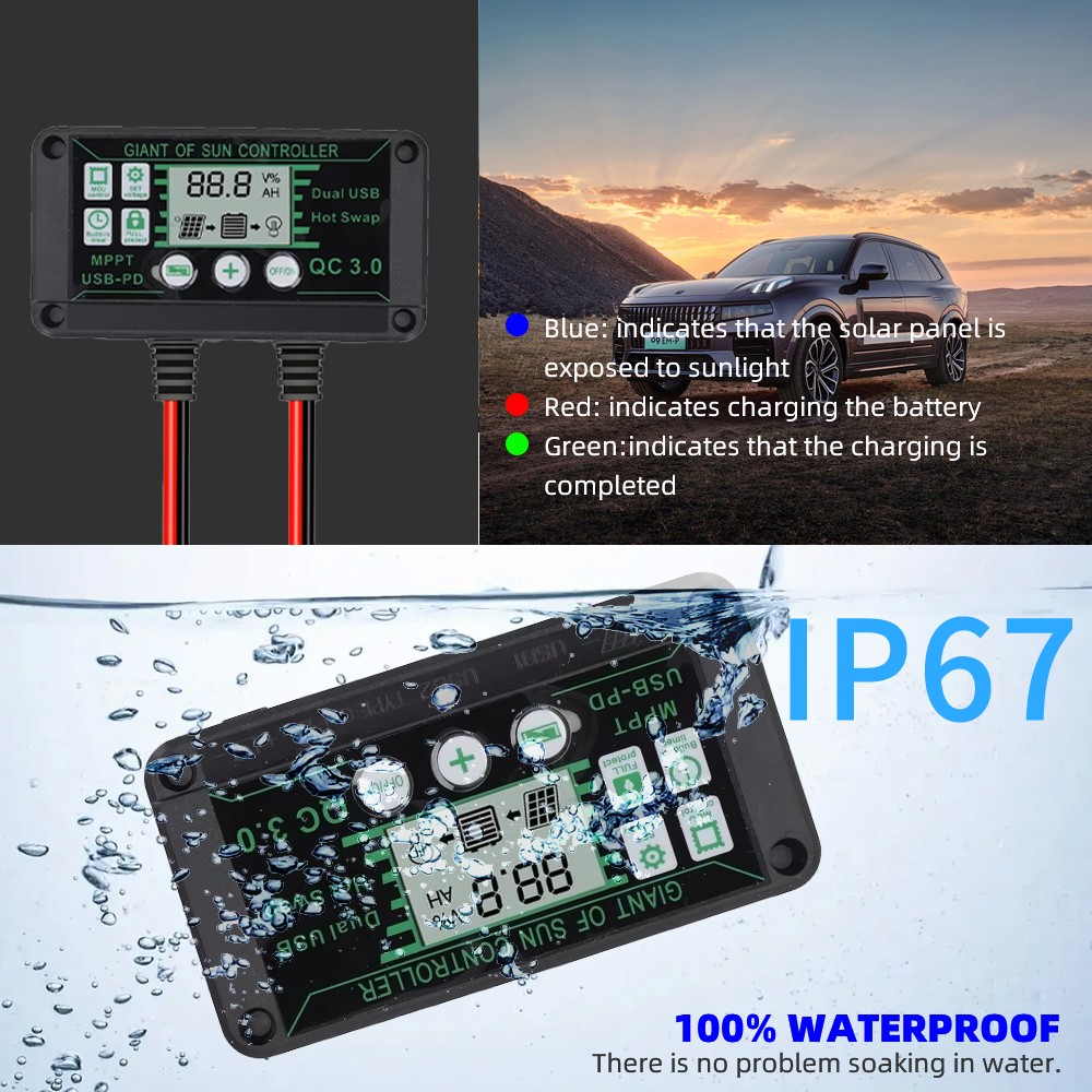 12V Solar Trickle Charger 30W Solar Panel w/Controller Car RV Battery Maintainer