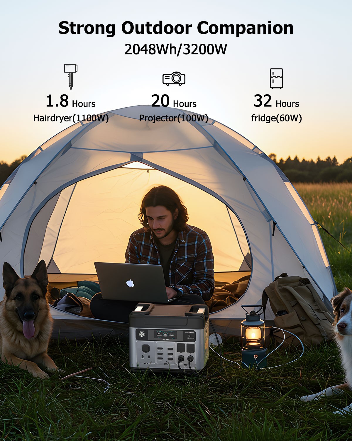 OUKITEL Generator Power Station 3200W 100-500W Solar Panel LiFePO4Battery 2048Wh