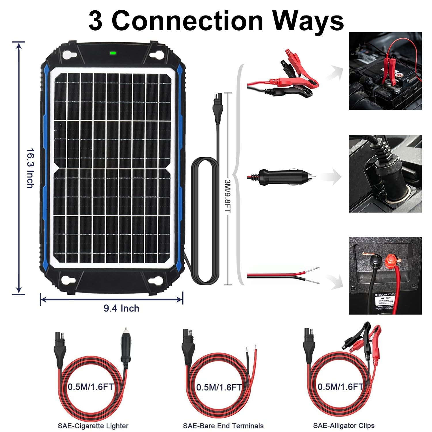 Waterproof 12W 12V Solar Battery Charger & Maintainer Pro, Built-in UltraSmar…