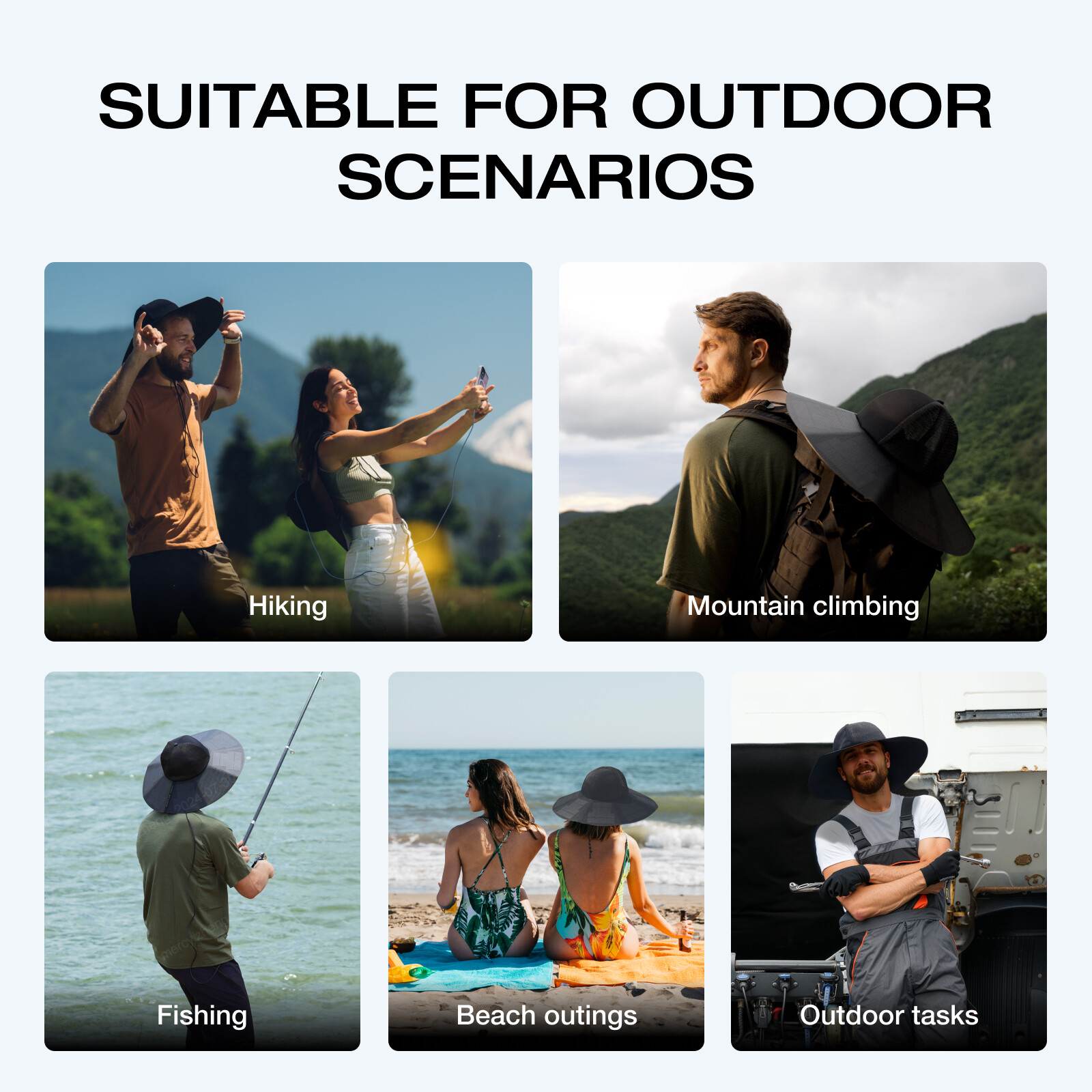 EcoFlow Power Hat Solar Charging Bucket Fishing Hat Dual USB-A/USB-C Ports 24 in