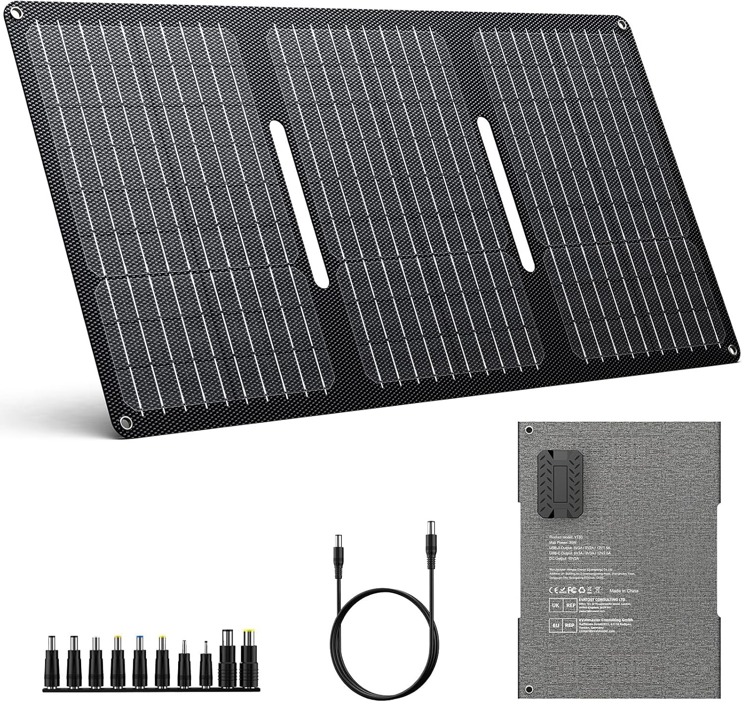 30W Foldable Solar Panel-Charger Waterproof Monocrystalline USB DC Output Cam…