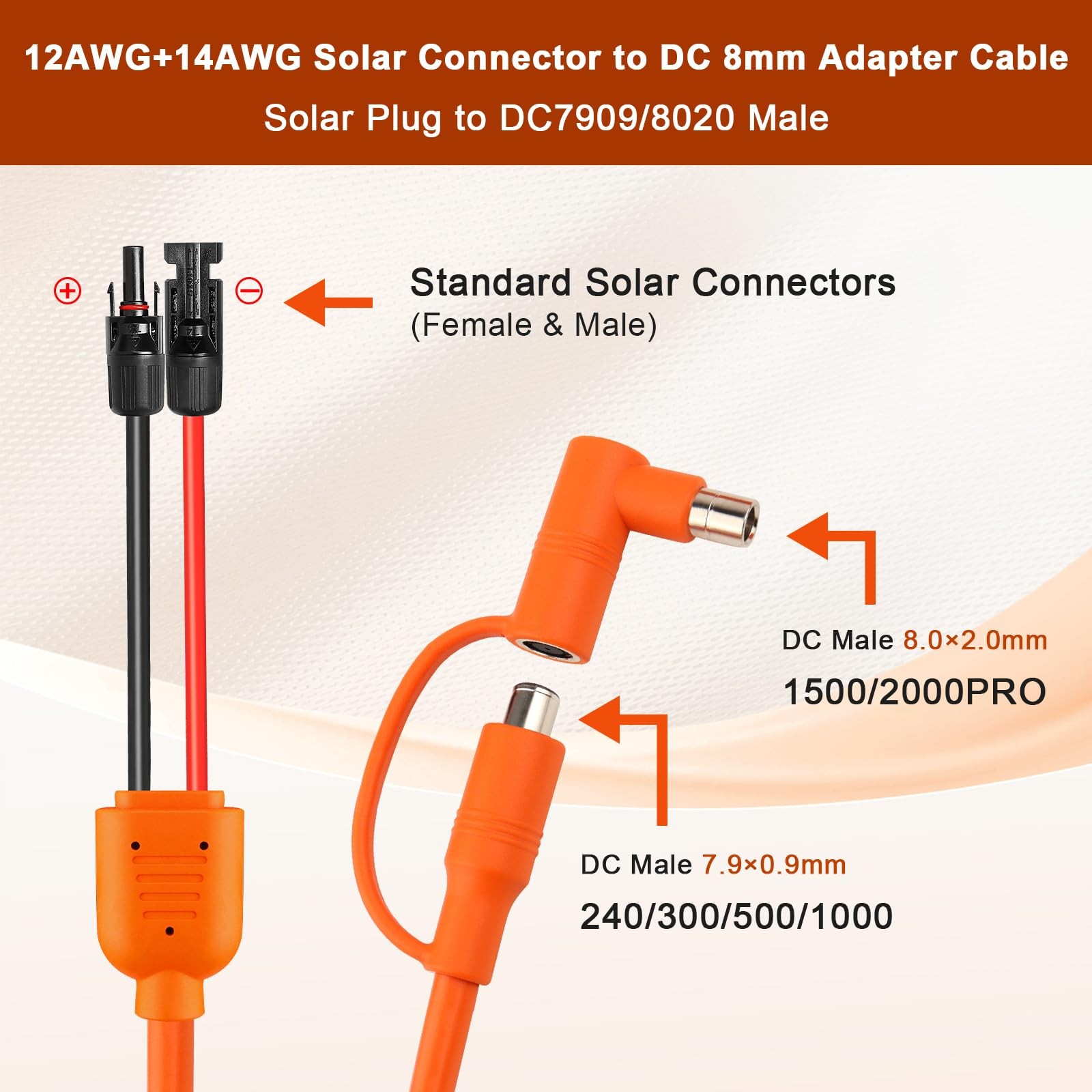 MOOKEERF Solar to DC 8mm Charge Extension Cable 6FT,12AWG+14AWG Solar Cable w…