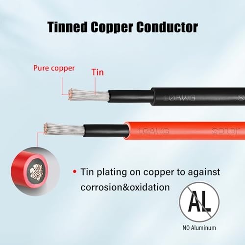 10 AWG Solar Extension Cable 40FT (20FT Black + 20FT Red) – Tinned Copper Wire f