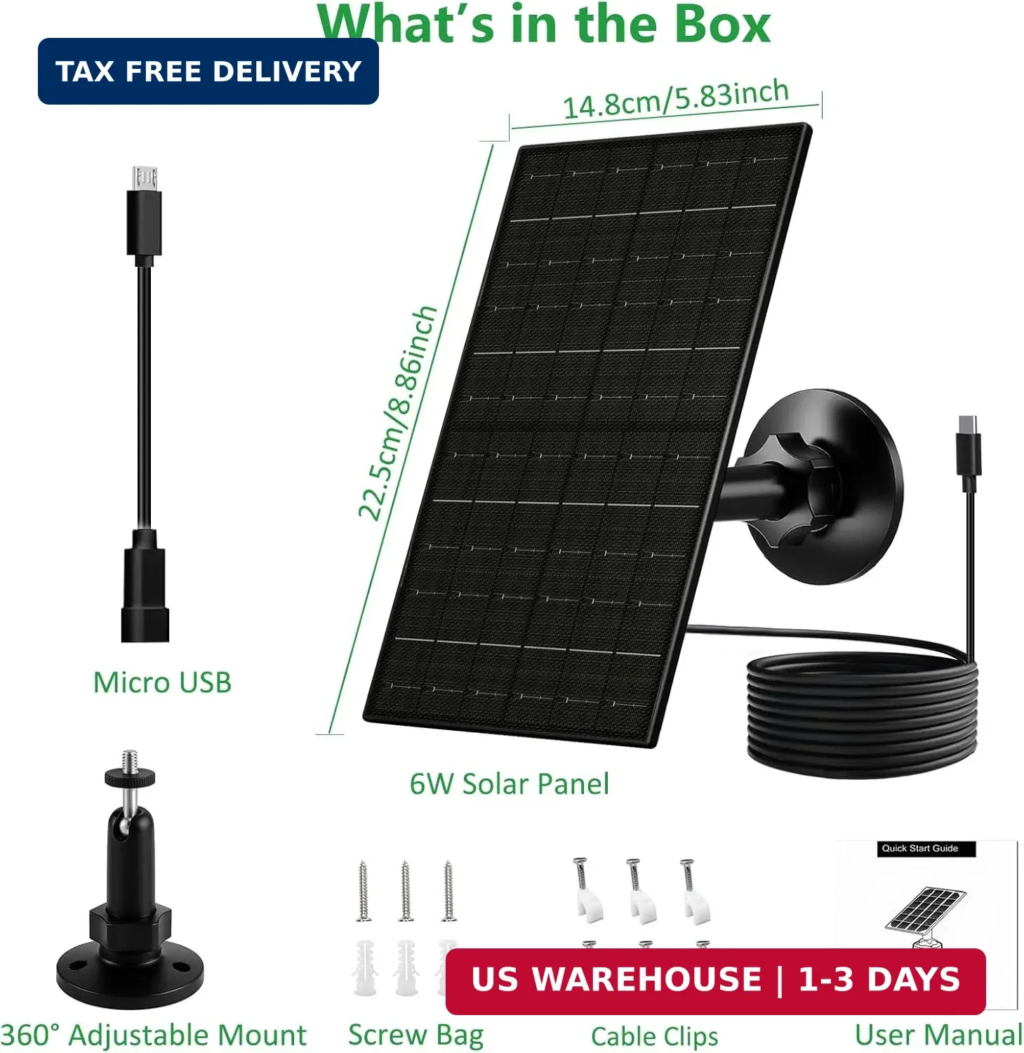 Zivif 6W Security Camera Solar Panel, 5V USB-C/USB Solar Charger Compatible with