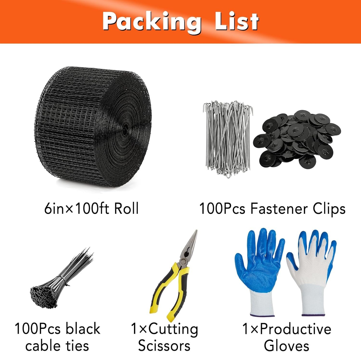 PVC Coated Galvanized Wire Mesh,1/2″ Grid Barrier w/ Fastener Clips,Cable Ties