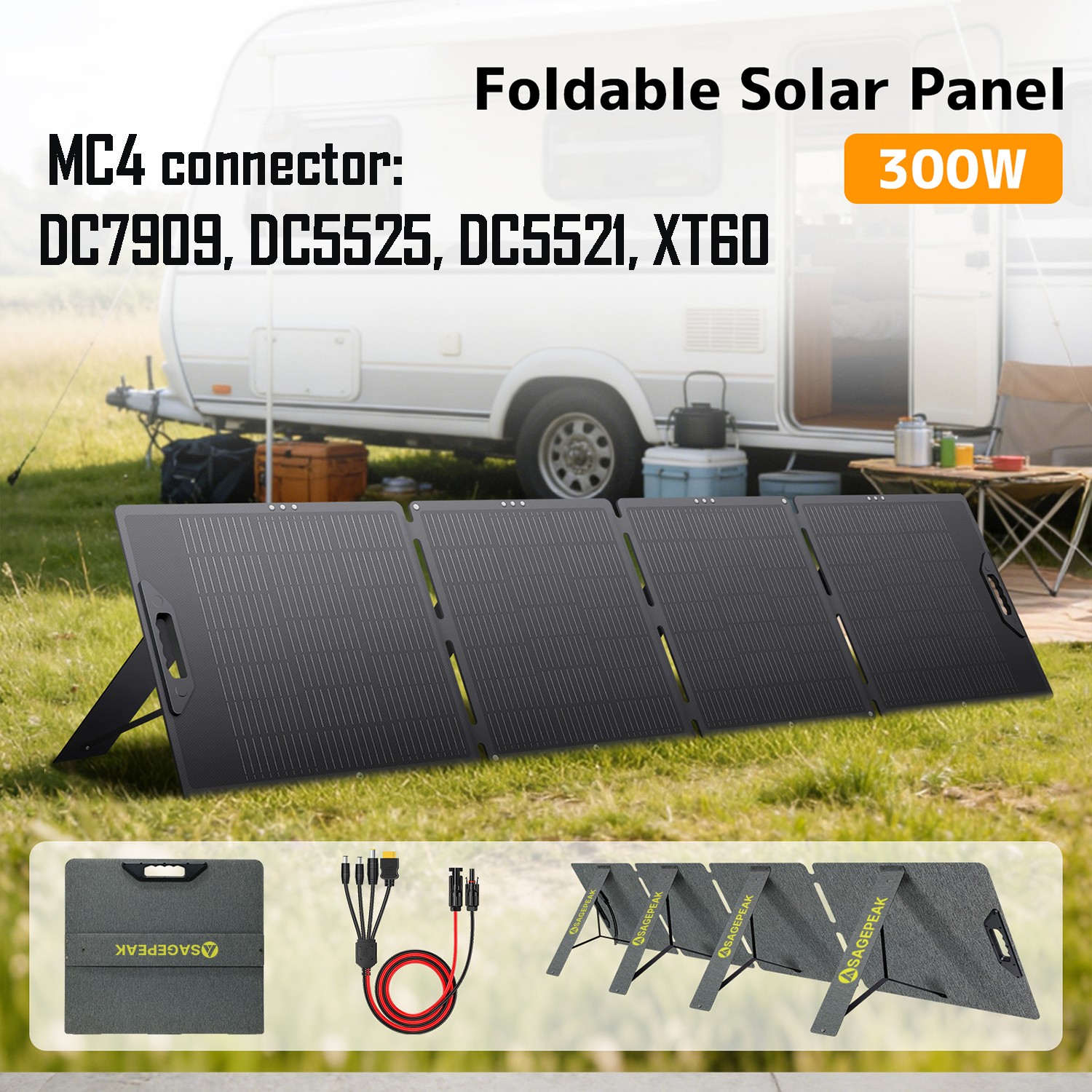 300W Solar Panel Adjustable 4*Fold Off-Grid for Power Station 22.5% Efficiency
