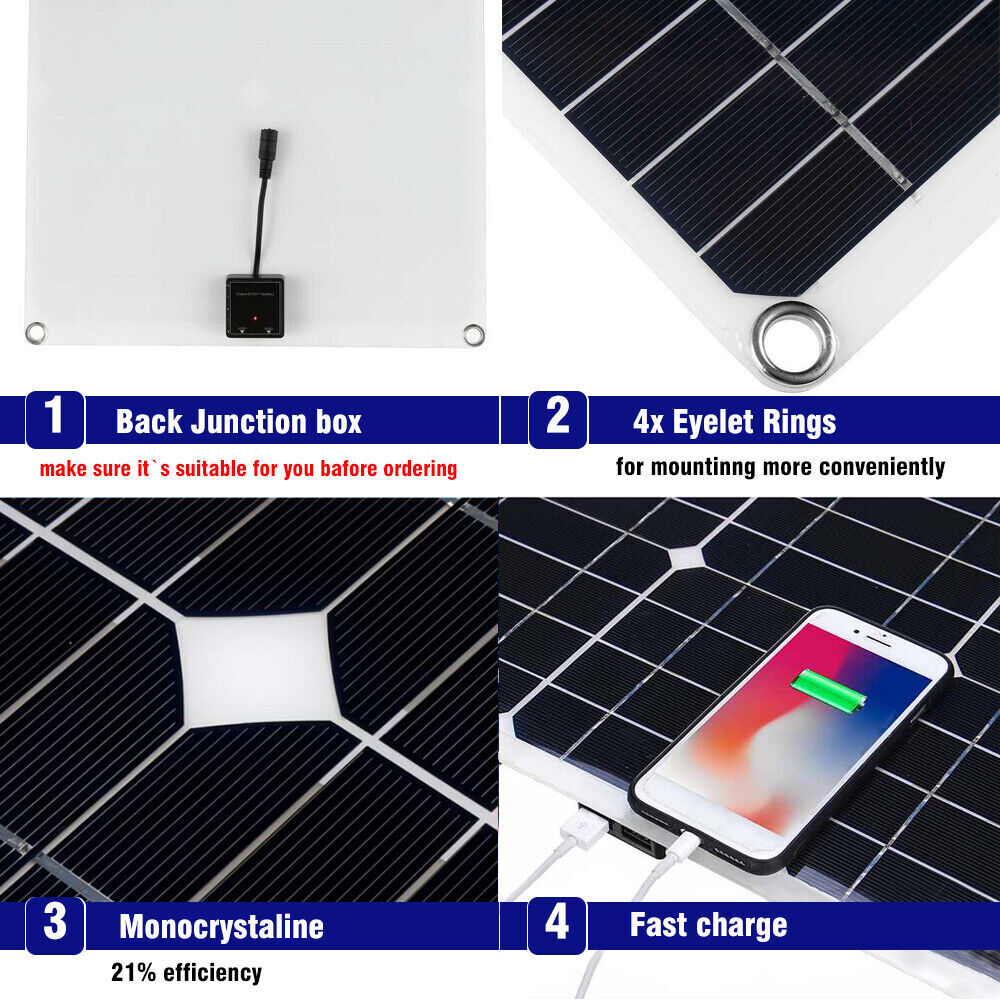 1/2 X 200 W Solar Panel Kit 100A 12V Battery Charger w/ Controller Caravan Boat