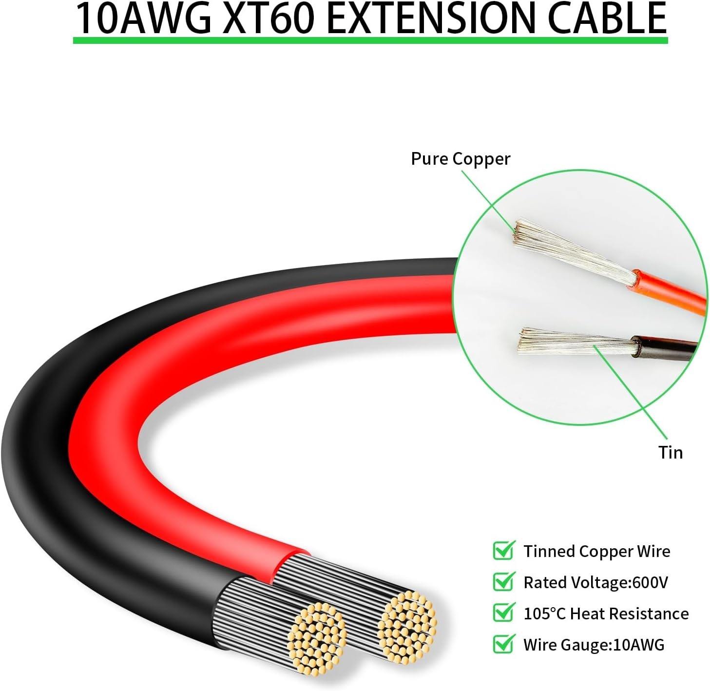 10AWG XT60 Extension Cable 20FT, XT60 Cable with Male to Female Connector for…