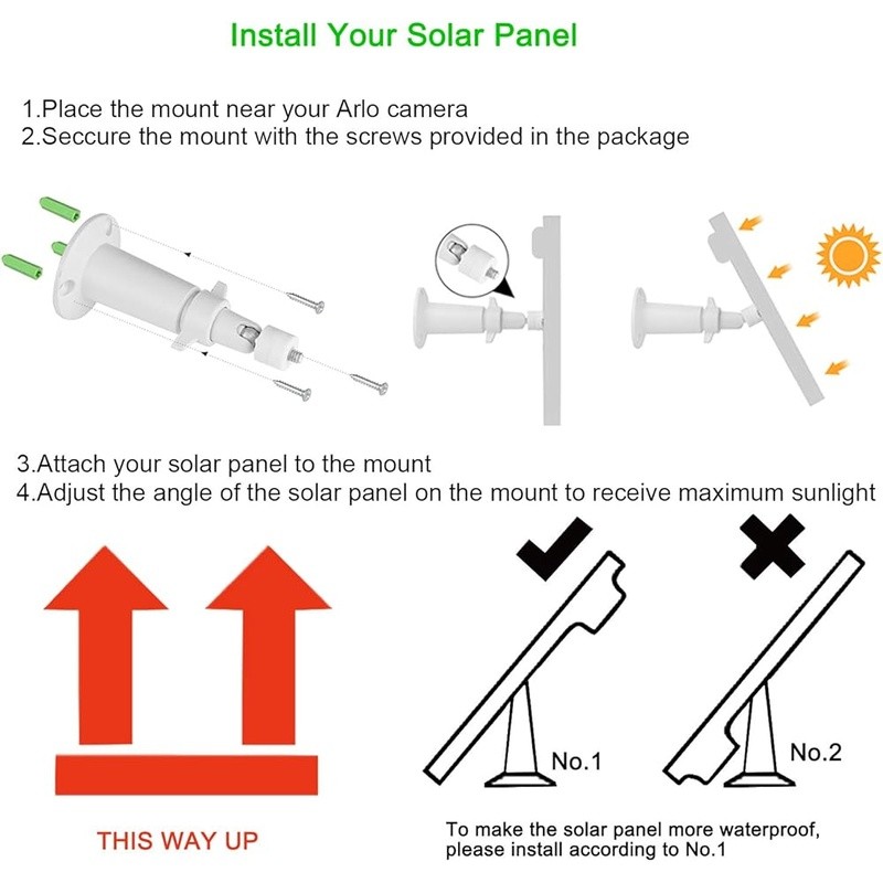 Solar Panel Charger Arlo Pro Pro2 Waterproof Adjustable 2600mAh Battery New