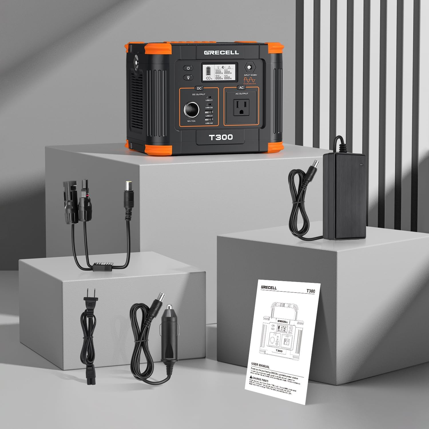 Portable Power Station 300W, GRECELL 288Wh Solar Generator with 60W USB-C PD Out