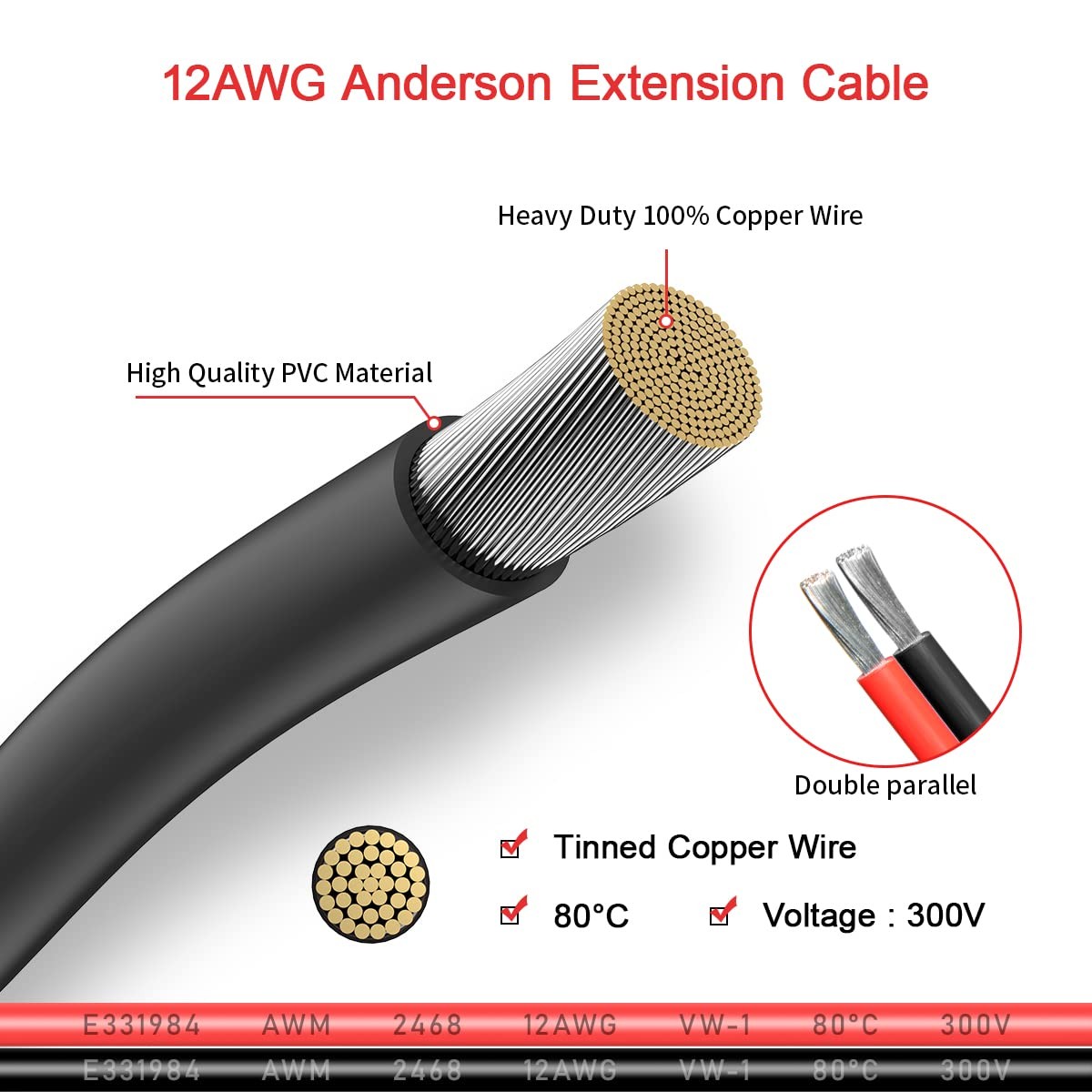 12AWG 6FT Extension Cable 2 6 10 20 35 50FT Solar Extension Cable Connector f…
