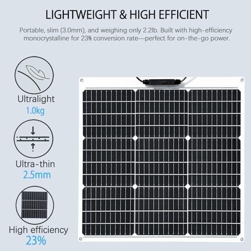 Flexible Solar Panel 50W 12V Monocrystalline Module Fiberglass 50-1 watts