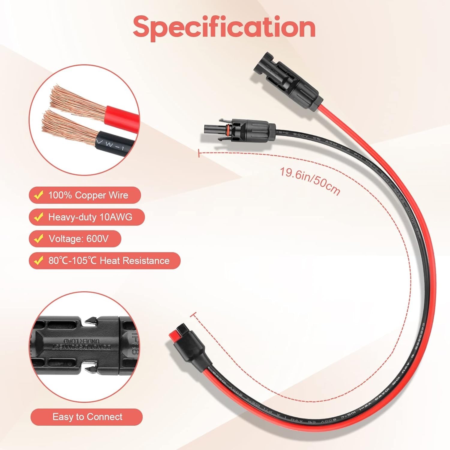 10AWG Solar Panel Cable Connector Kit, Compatible with Solar Connector and An…