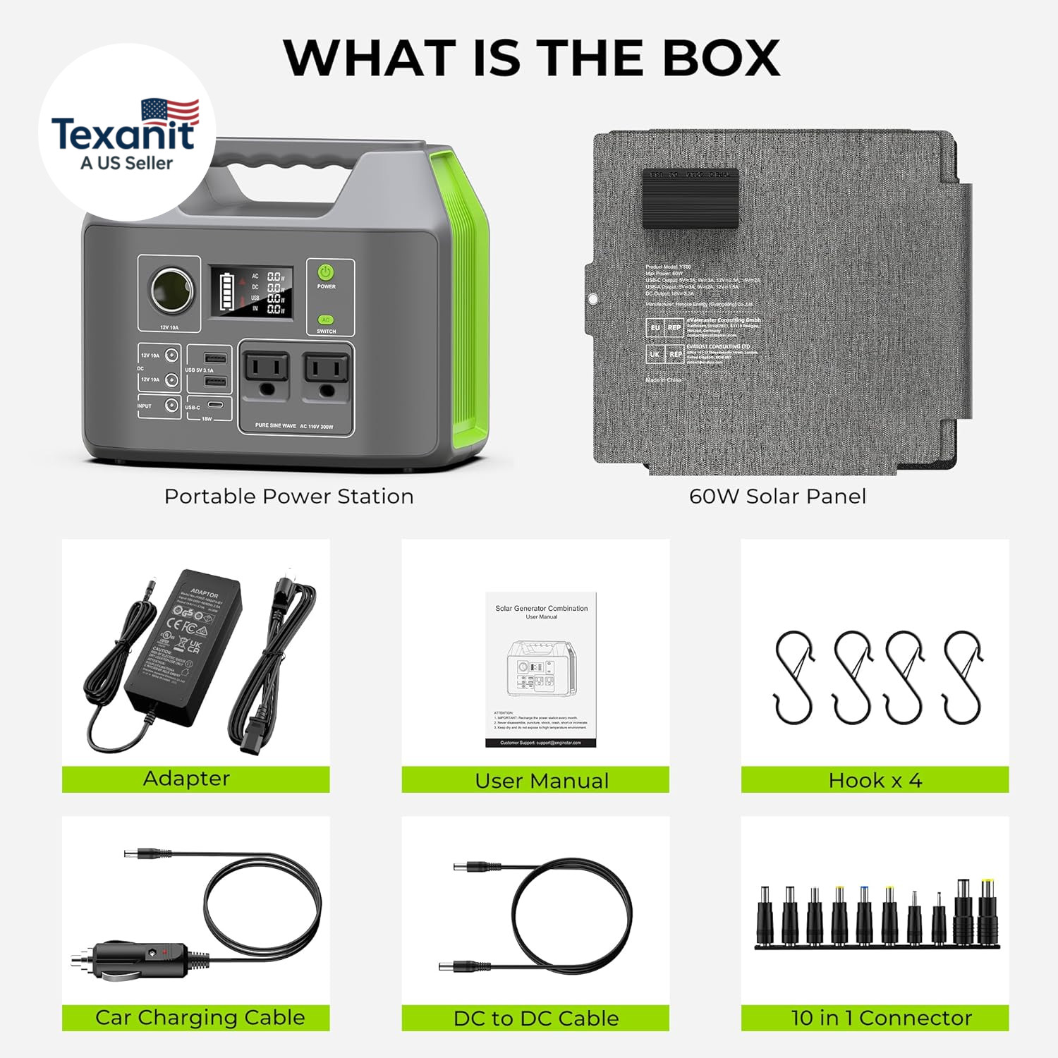Portable Solar Generator, 300W Portable Power Station with Foldable 60W Solar Pa