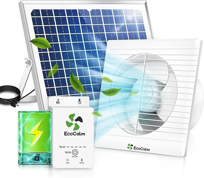 Solar Fan with Battery, 8″ Solar Powered Fans for Shed with 25W Bifacial Solar