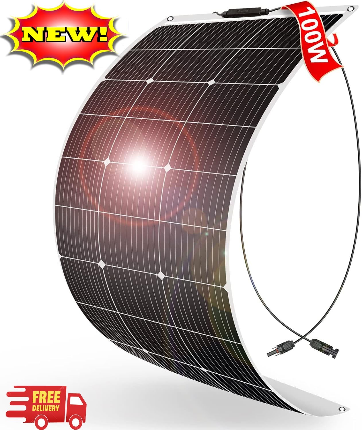 Panel solar flexible monocristalino de 100 W y 18 V para carga de baterías de 12