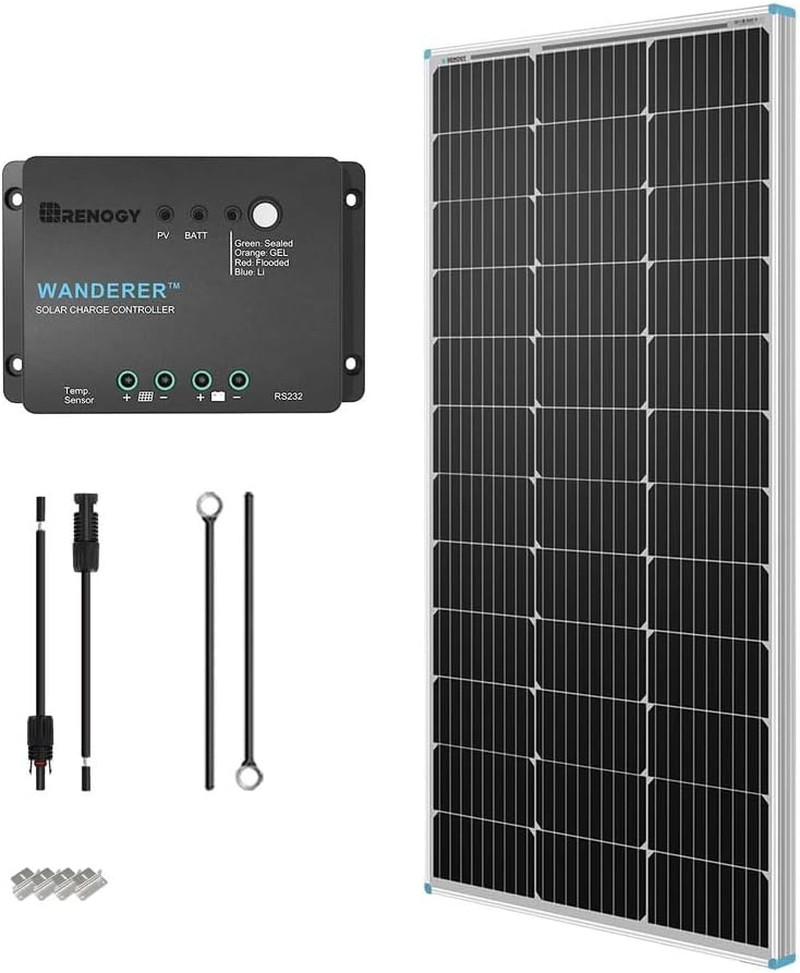 100W 12V Solar Panel Starter Kit, 100 Watt Monocrystalline Solar Panel, 30A LCD