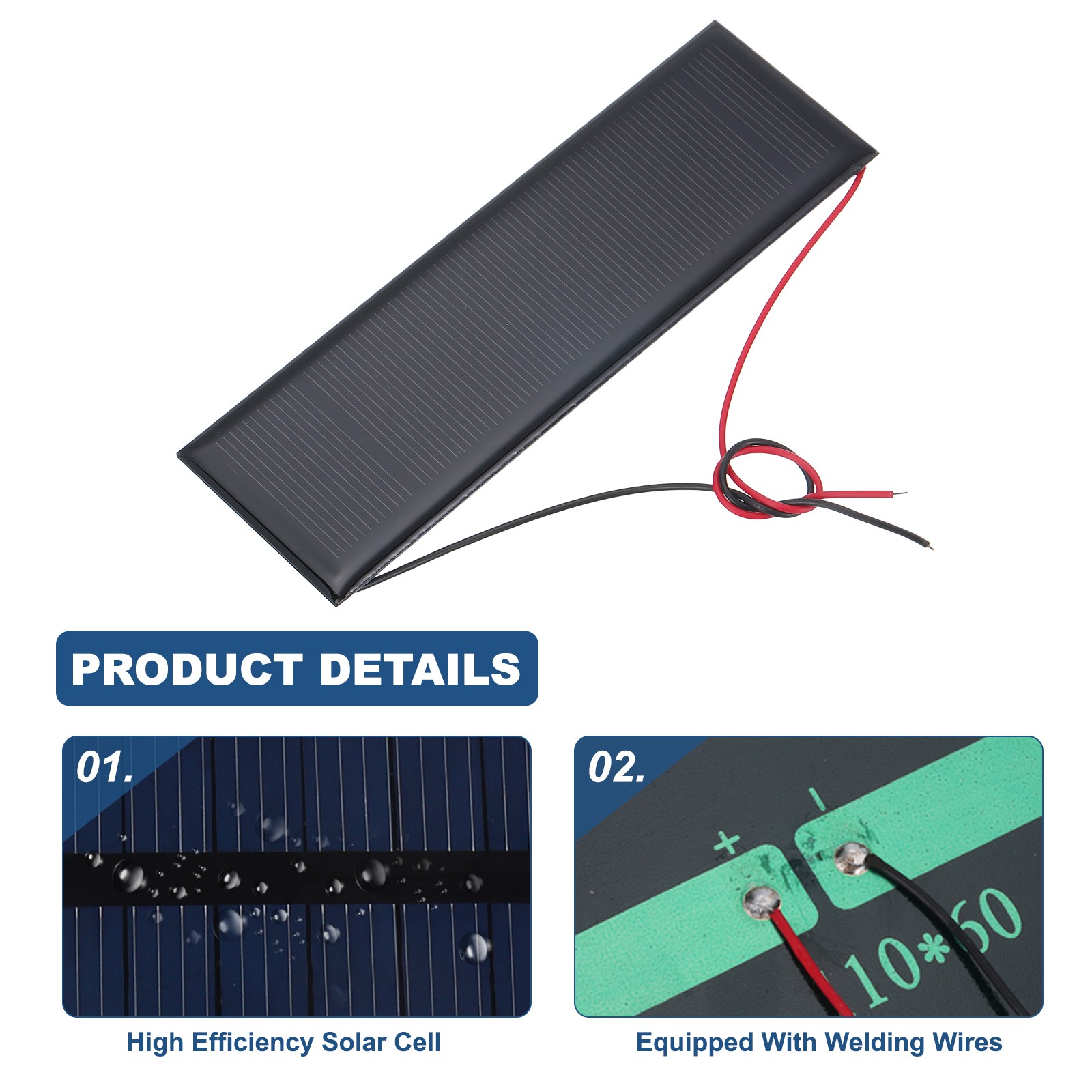 2 Pcs 6V 0.6W 100mA Mini Solar Panels with 2 Cable 120mm x 38mm