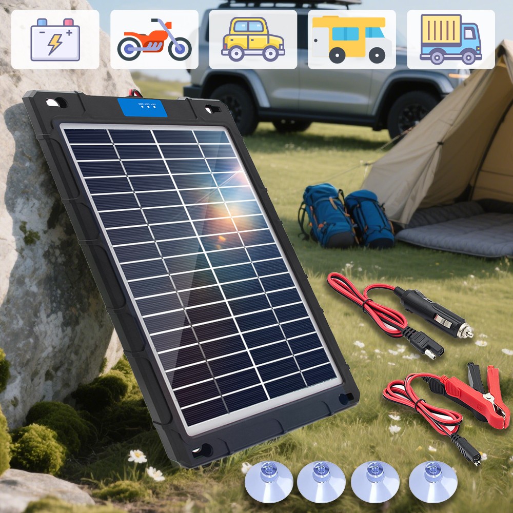 Upgraded 15W Solar Car Battery Trickle Charger Solar Panel kit Maintainer for RV
