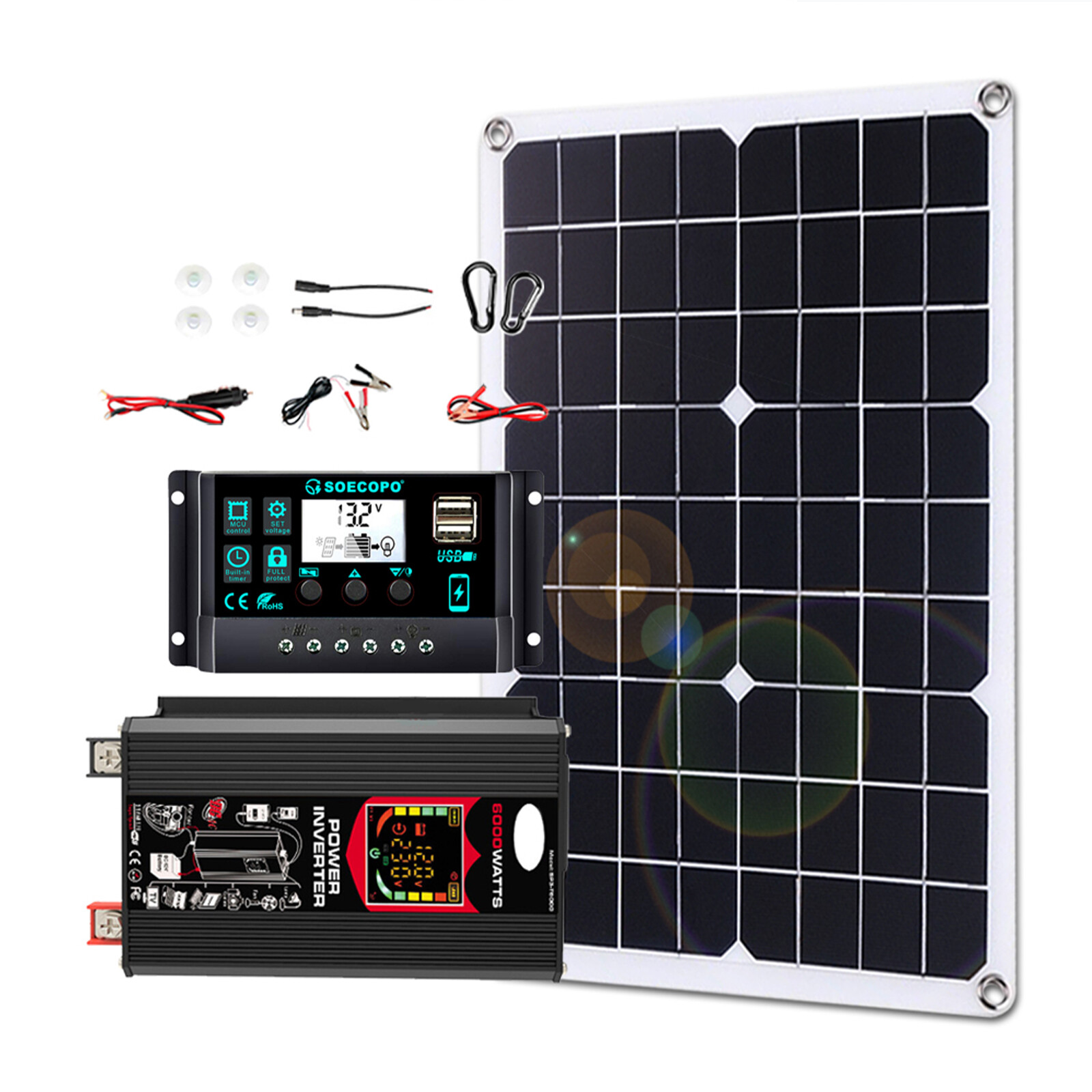 6000W Solar Generator 500W Panel 12V DC to 220V110V Inverter 100A ControllerNZ