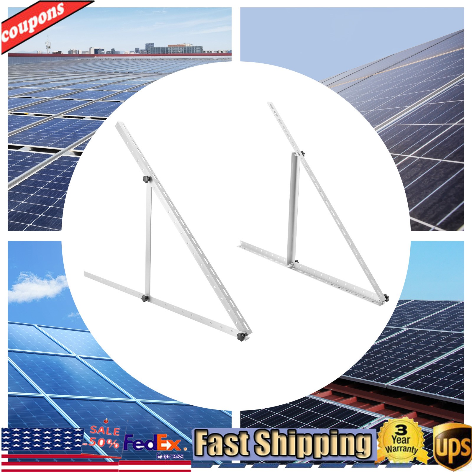 2 Pack 41 inches Adjustable Solar Panel RV Tilt Mount Brackets For Boat / Roof