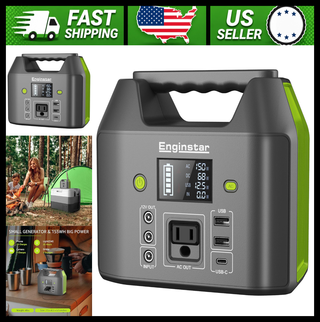 EnginStar Portable Power Station 155Wh 150W Battery Pack with AC Outlet