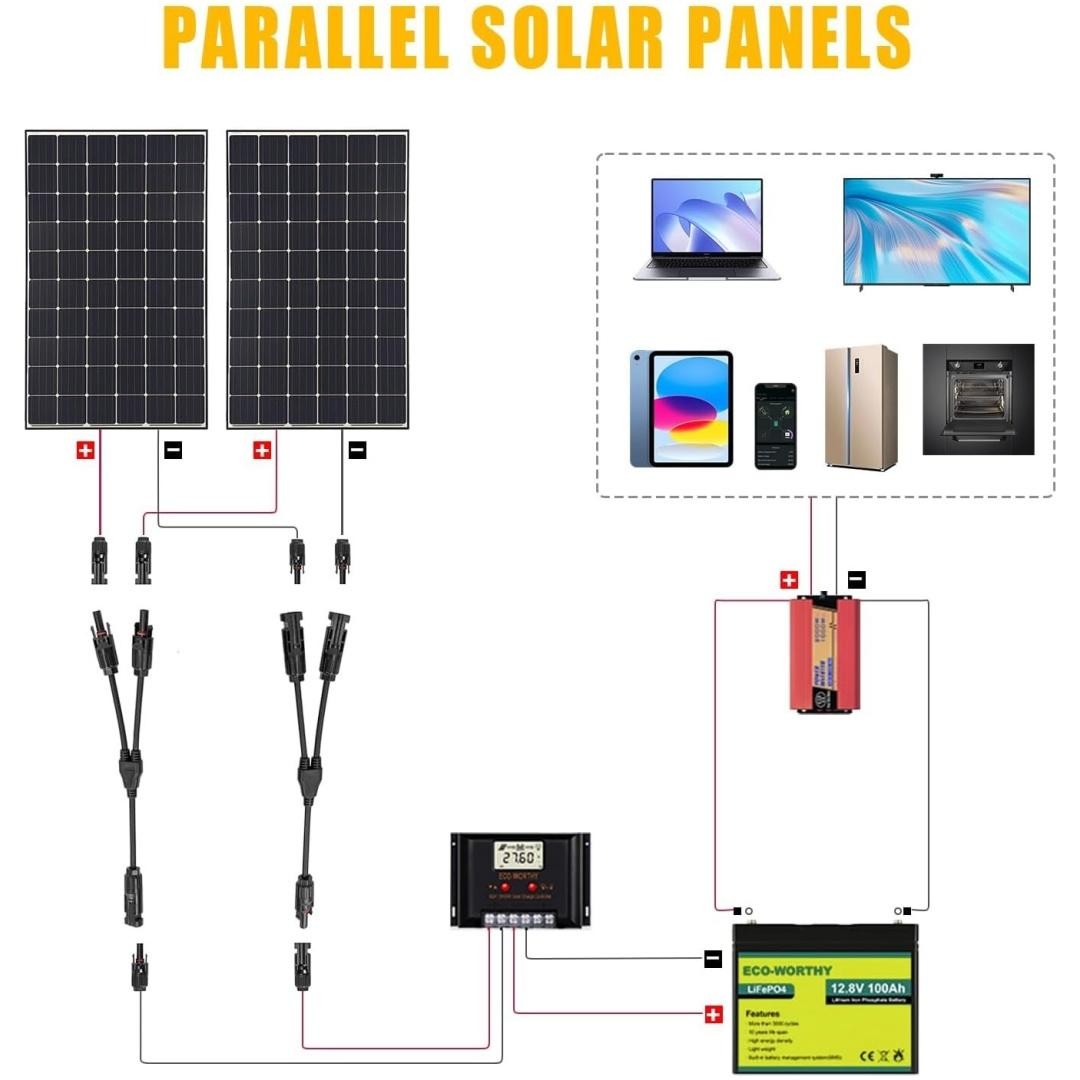 Solar Panel Y Branch Parallel Adapter Cable 30A 11.8″ Connector DC 1000V
