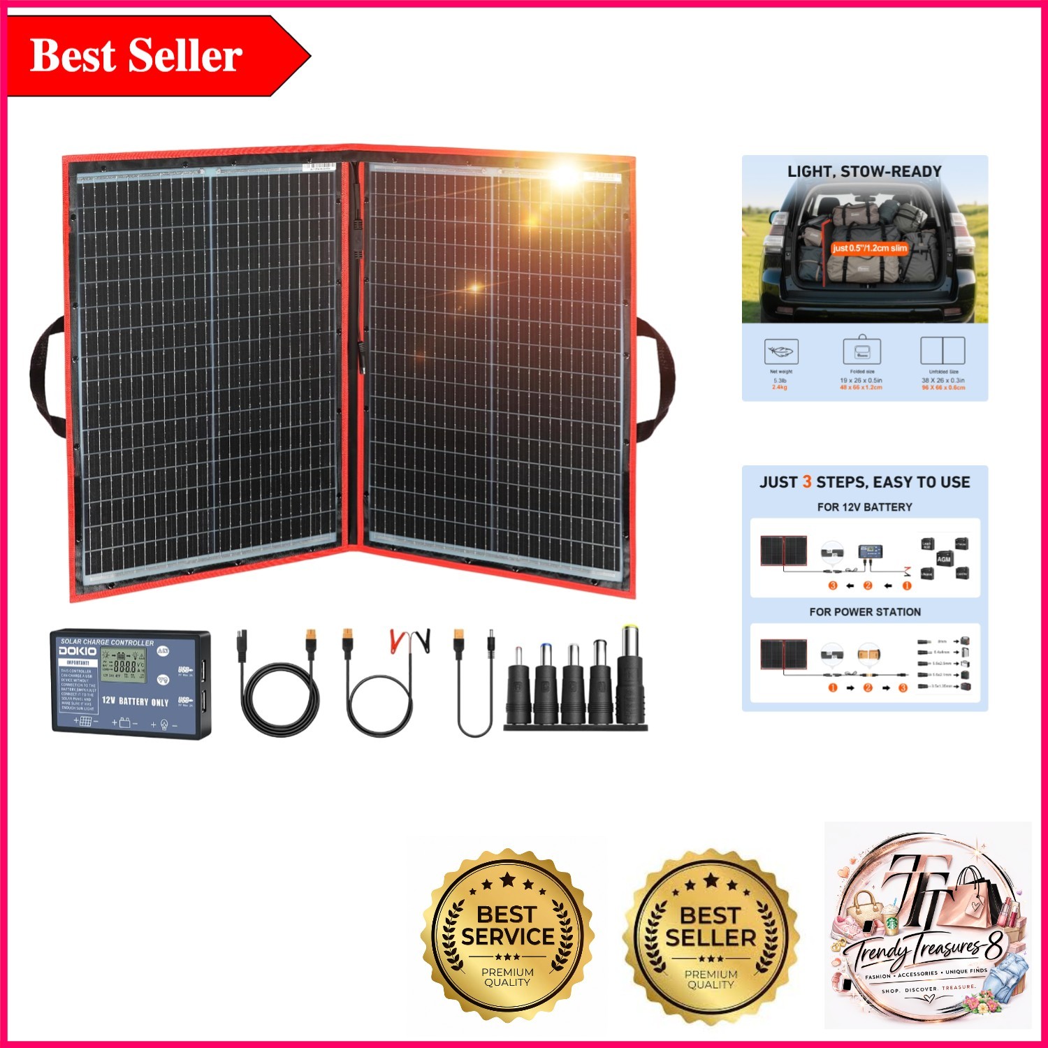 100W Foldable Portable Solar Panel Kit with USB & Controller for RV & Emergen…