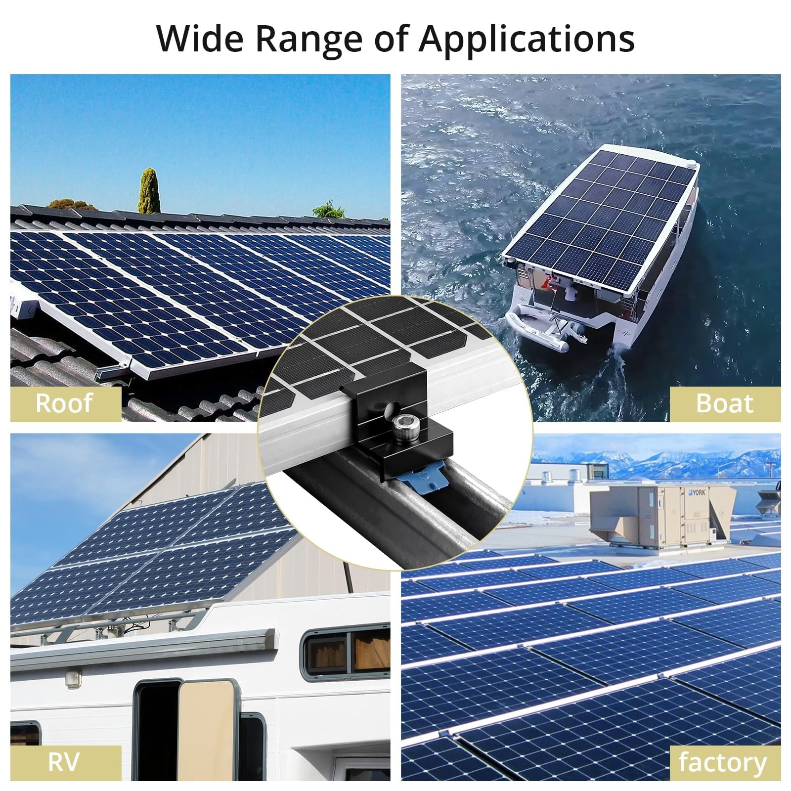 Anbte 10pcs Solar Panel End Clamp for Standard Unistrut, Aluminum 30mm/35mm Sola