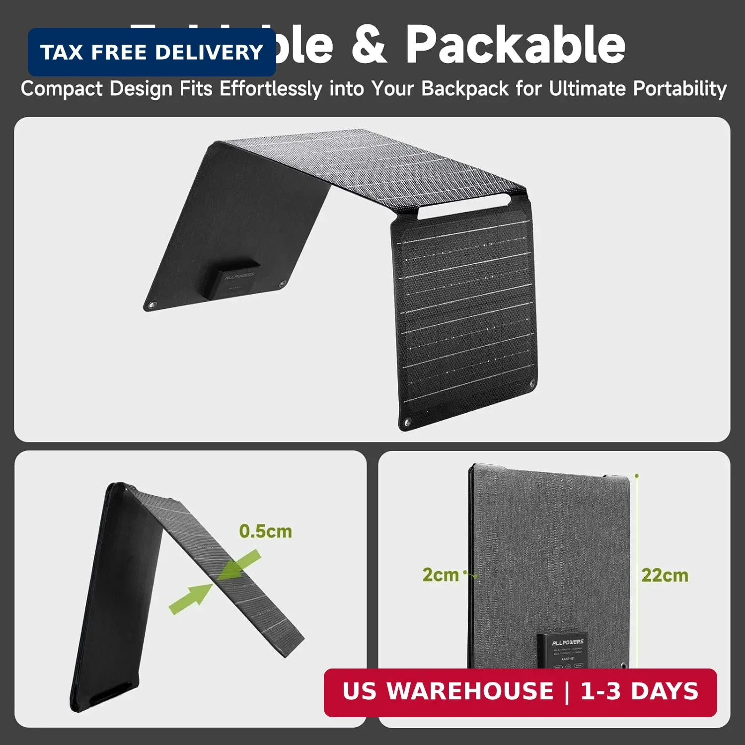ALLPOWERS 21W 5V Foldable Solar Panel Charger, SP001 Solar Charging Kit with 5V