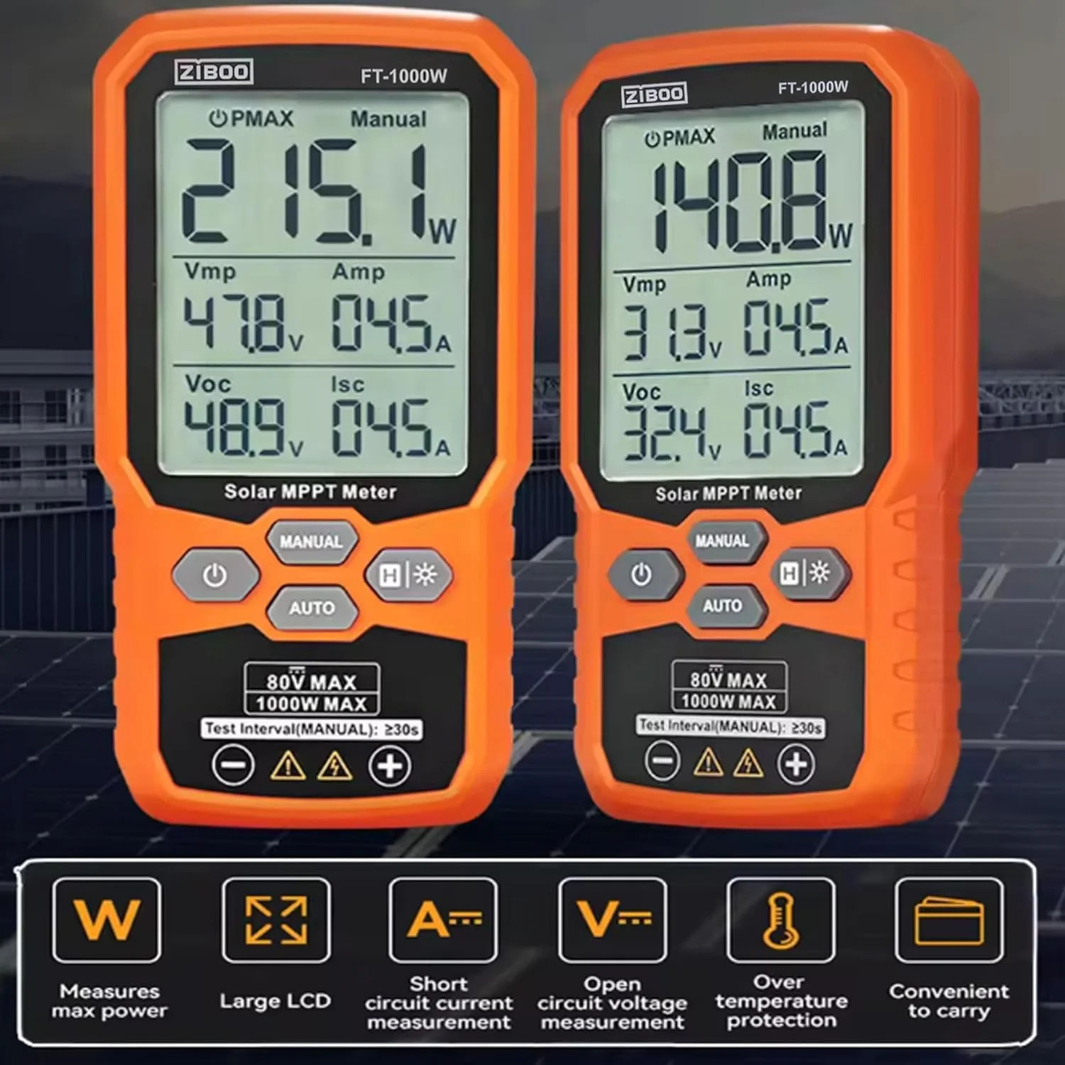 1000W Solar Panel Tester MPPT Meter – 80V/35A PV Module Tester with Backlight