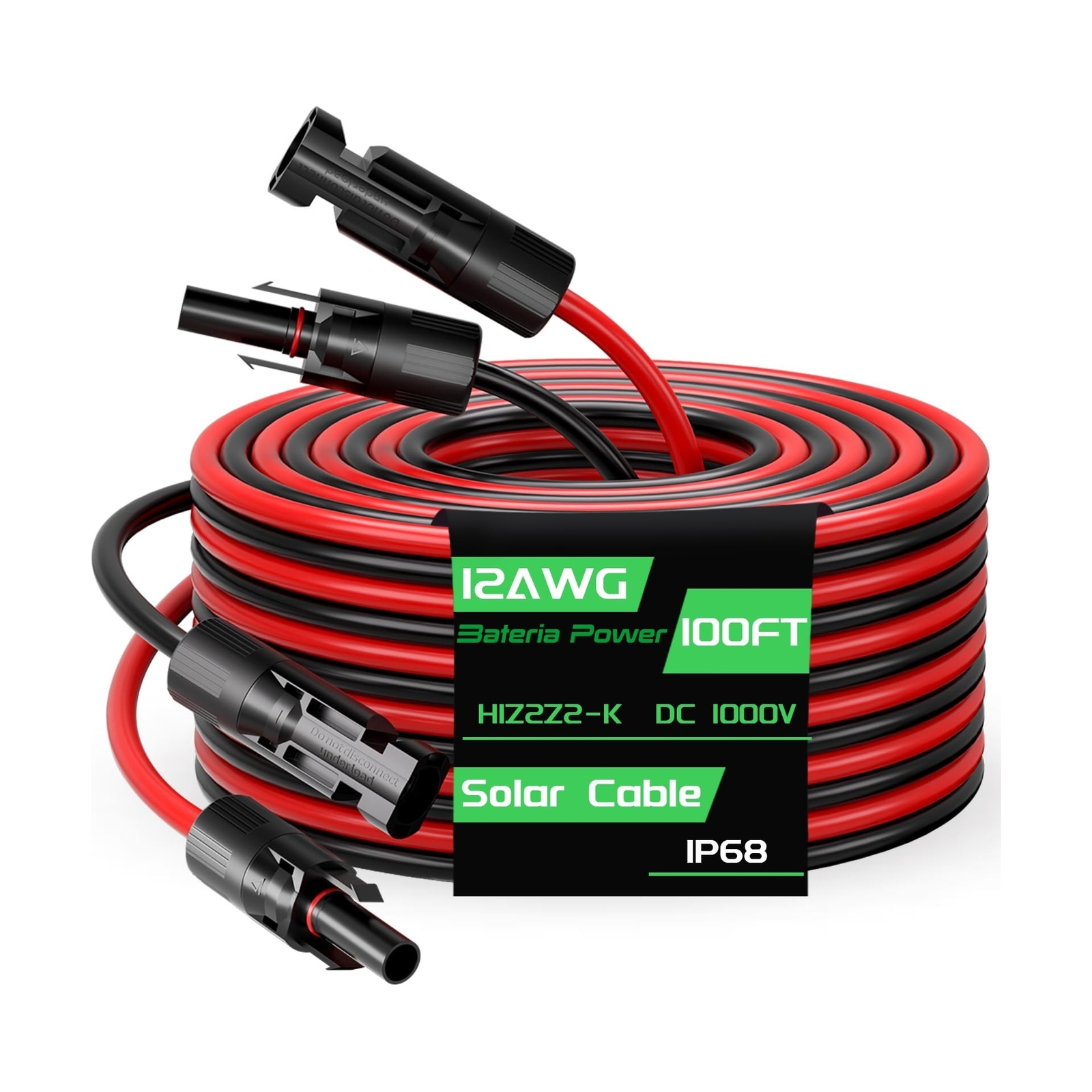 100FT 12AWG Solar Panel Extension Cable, Bateria Power 12 Gauge 4mm² PV Wir