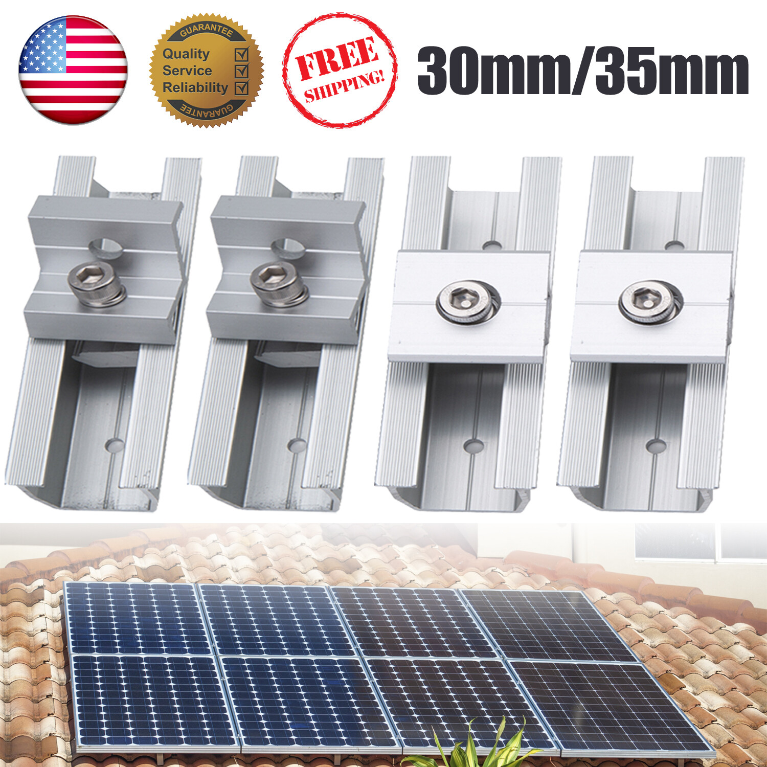 Solar Panel Mounting Bracket Rails Fixing PV End/Mid Clamp For RV Boat 30mm/35mm