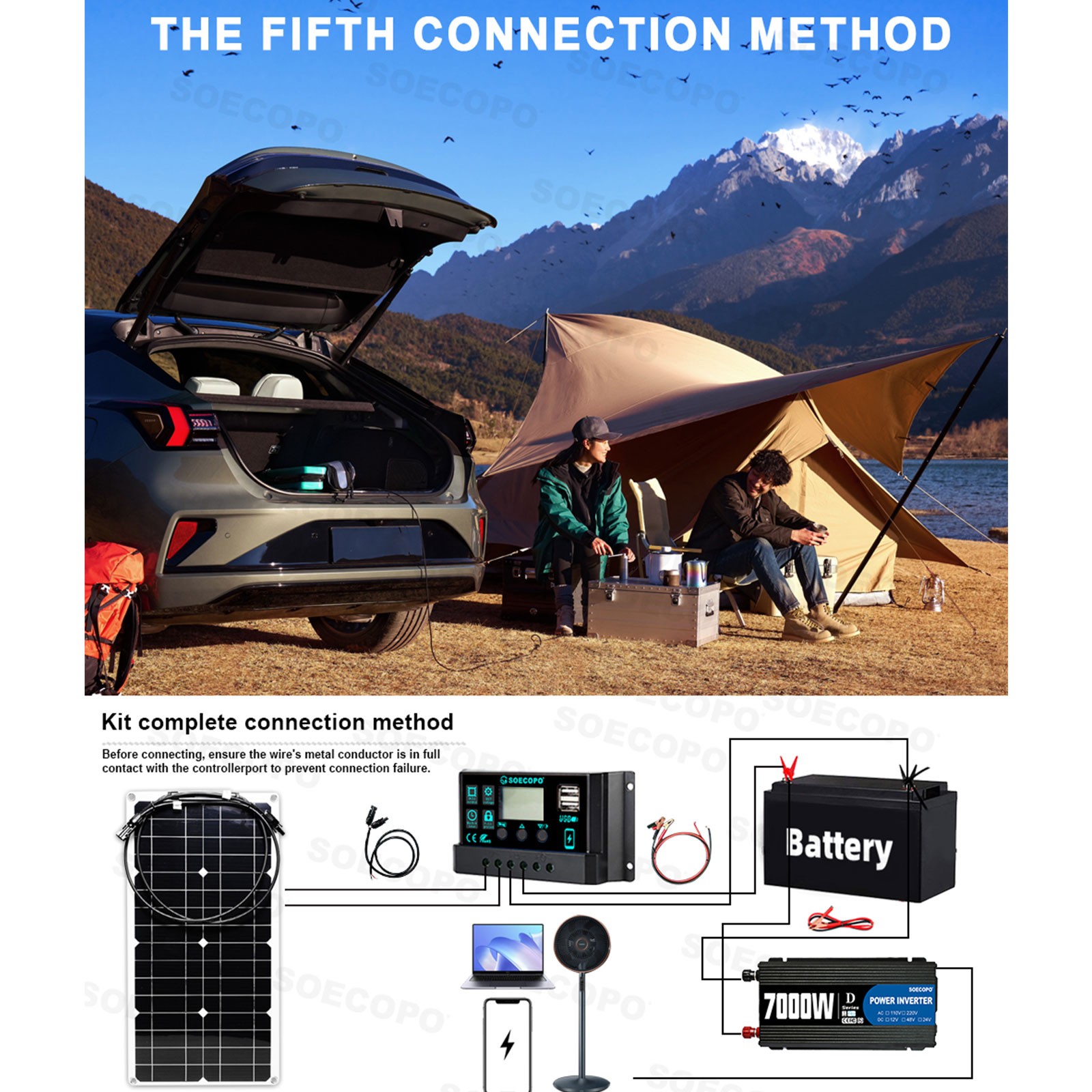 SOECOPO 7000W Solar System Kit,100A Controller, 12V DC to 110V/220V