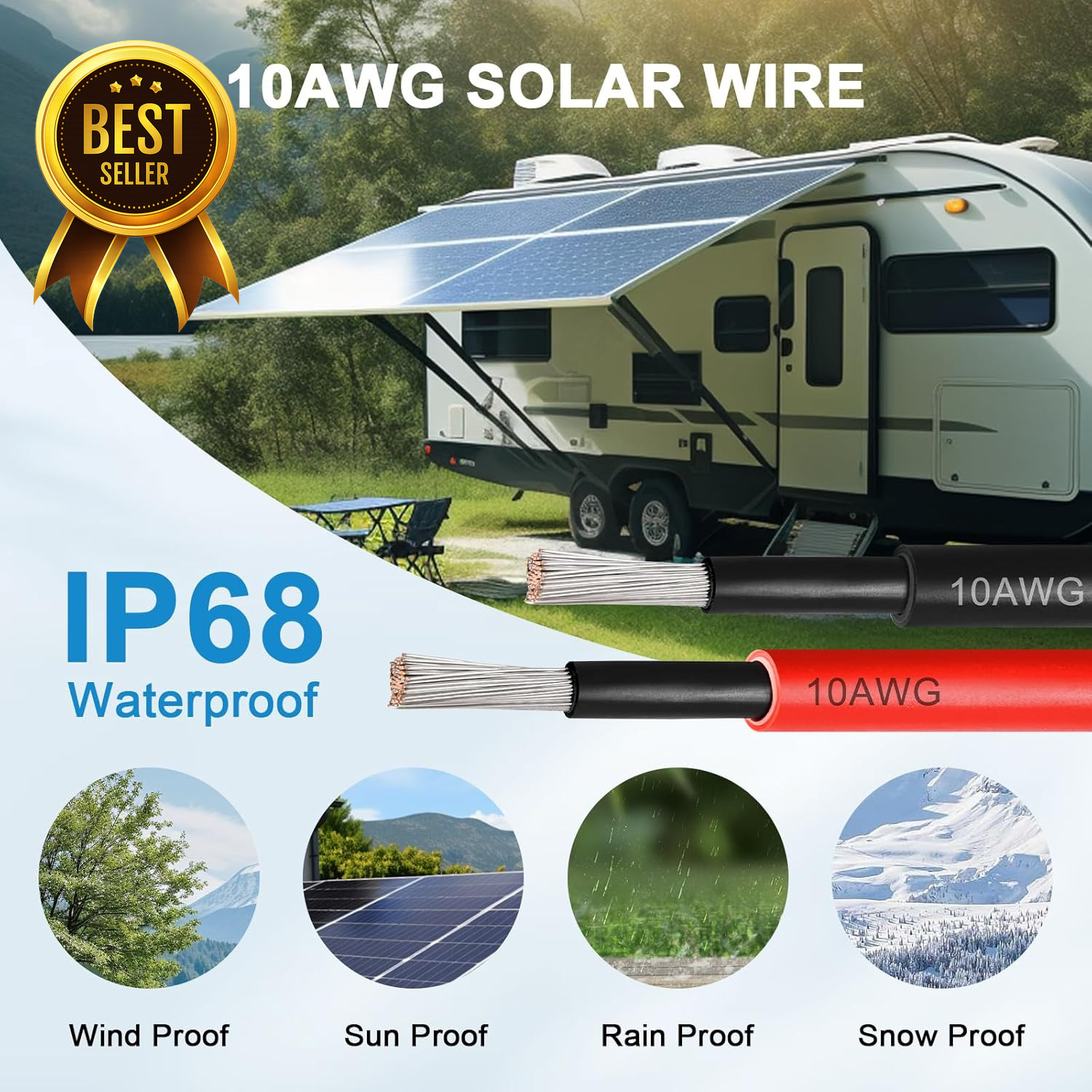 10 AWG Solar Panel Wire 200ft (100ft Black + 100ft Red) Tinned Copper 6mm² PV Ex