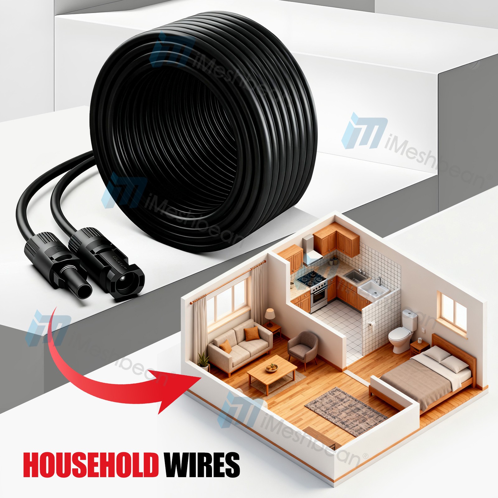 200FT 10AWG Black Solar Panel Extension Cable PV Wire Waterproof Solar Connector