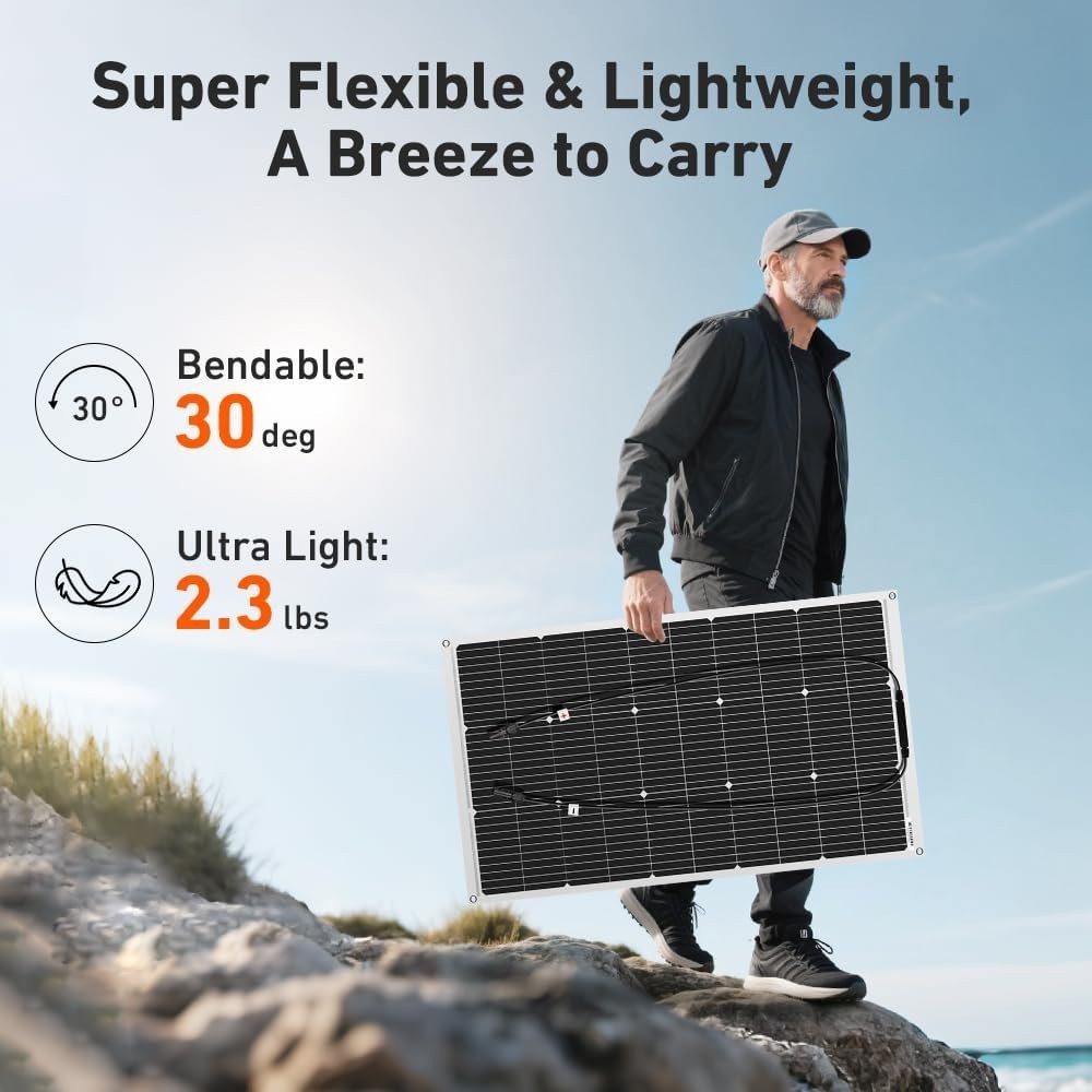 Panel solar flexible monocristalino de 100 W y 18 V para carga de baterías de 12