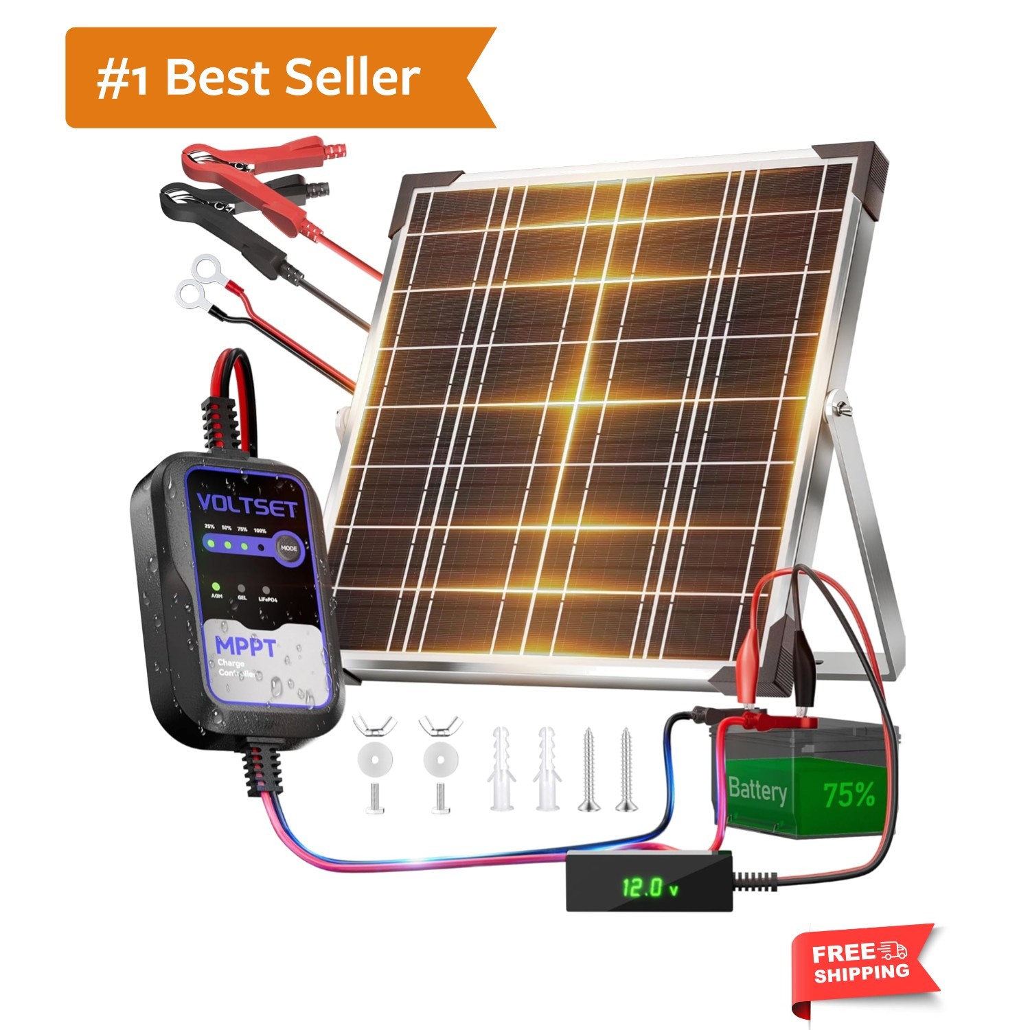 12V Solar Battery Charger with LCD Voltage Tester – 20W Solar Trickle Charger…